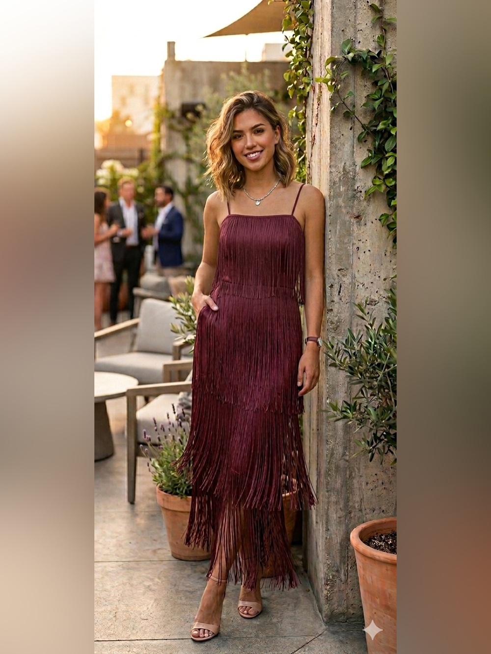 Zara Wine Fringe Maxi Skirt
